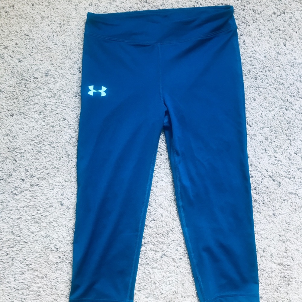 🌟2/$35 Sale🌟UA Under Armour Workout Capris Leggings Training Yoga Running Blue - Picture 1 of 8